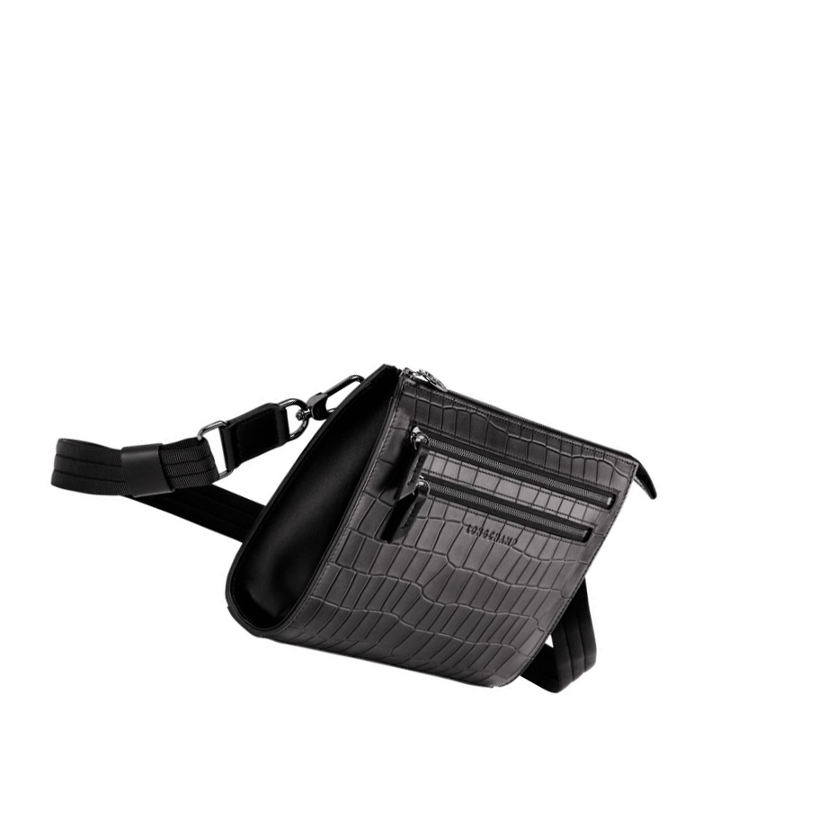 Férfi Longchamp Croco Block Crossbody Táska Fekete | HU-NXB4827