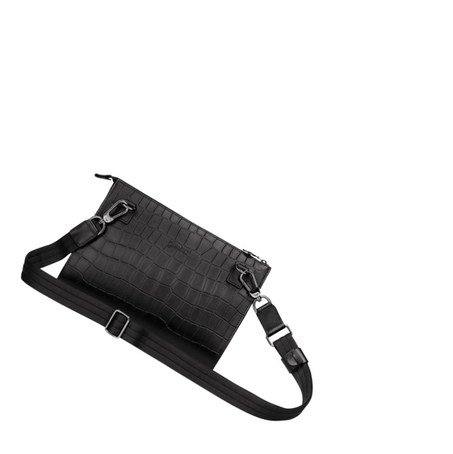 Férfi Longchamp Croco Block Crossbody Táska Fekete | HU-NXB4827