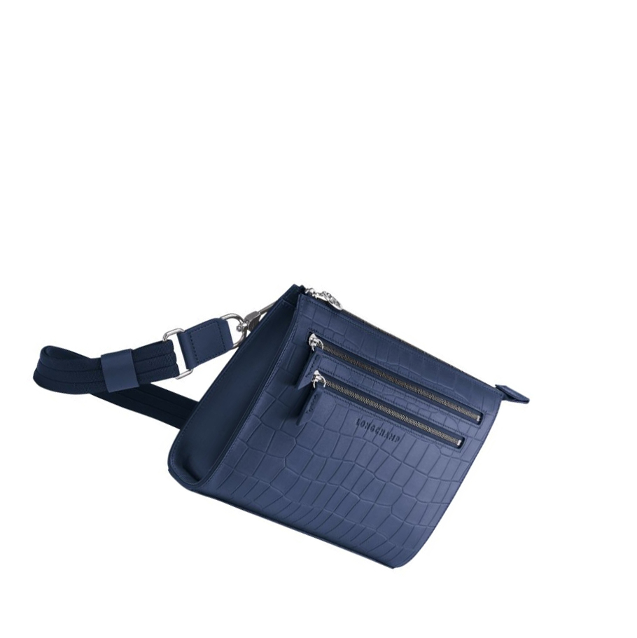 Férfi Longchamp Croco Block Crossbody Táska Sötétkék | HU-QSE8546