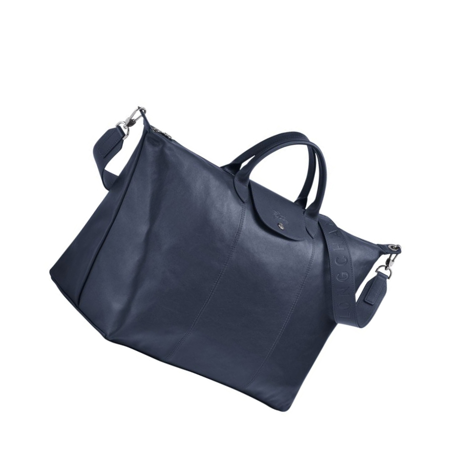 Férfi Longchamp Le Pliage Cuir L Utazótáskák Sötétkék | HU-QTJ8431