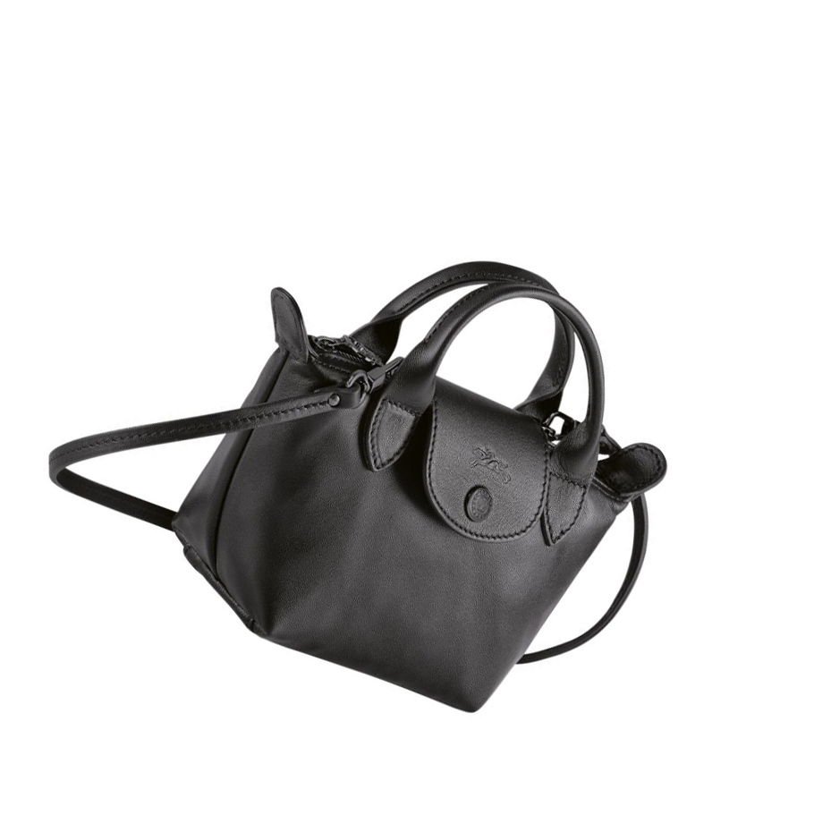 Női Longchamp Le Pliage Cuir Crossbody Táska Fekete | HU-RJY0834