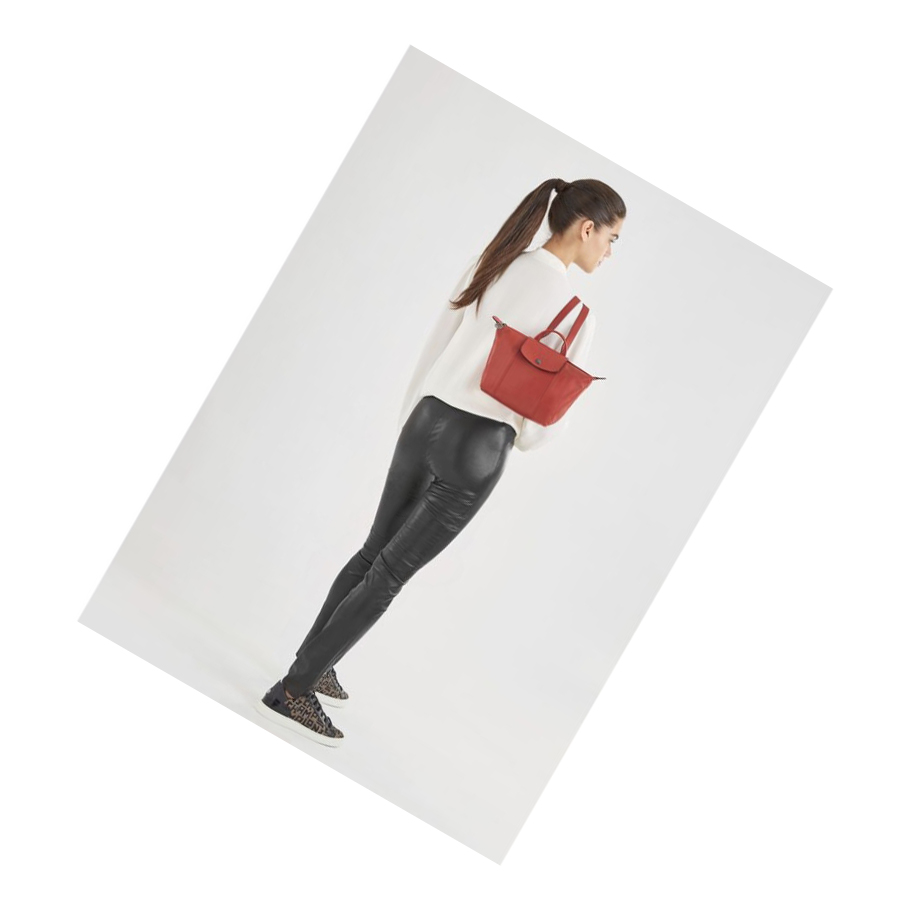 Női Longchamp Le Pliage Cuir Hátizsák Piros | HU-BNP5743