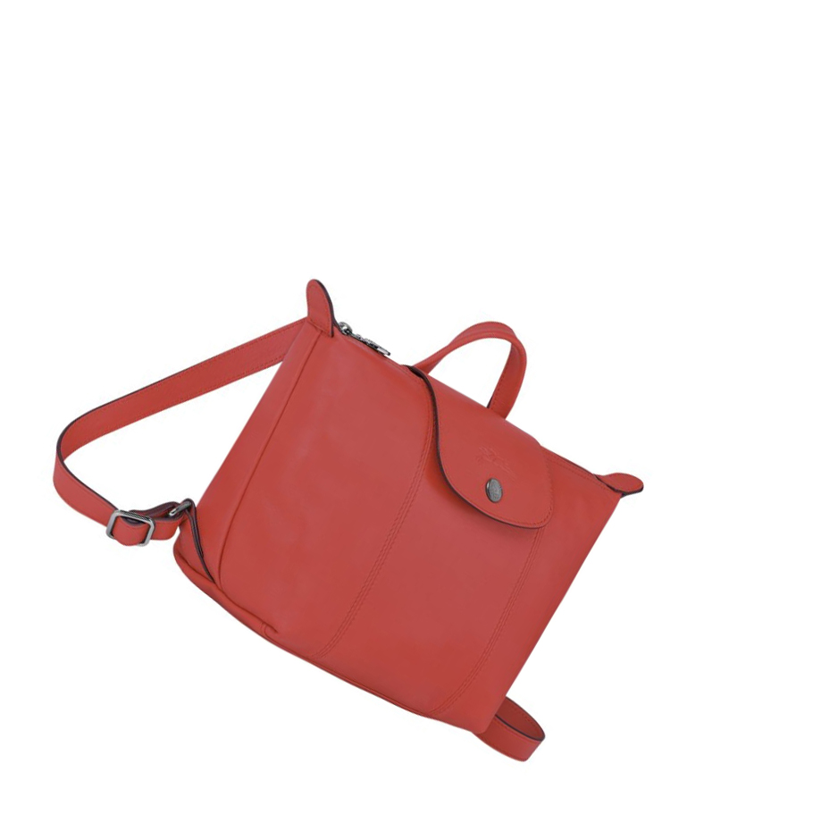 Női Longchamp Le Pliage Cuir Hátizsák Piros | HU-BNP5743