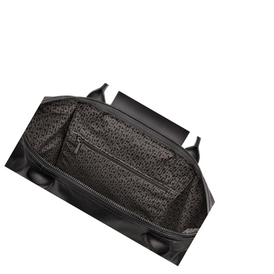 Női Longchamp Le Pliage Cuir M Kézitáska Fekete | HU-JWD0526