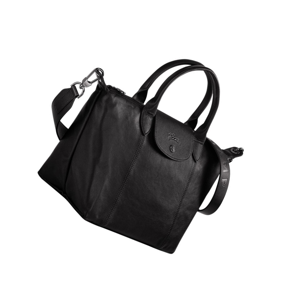 Női Longchamp Le Pliage Cuir S Kézitáska Fekete | HU-DTN1849