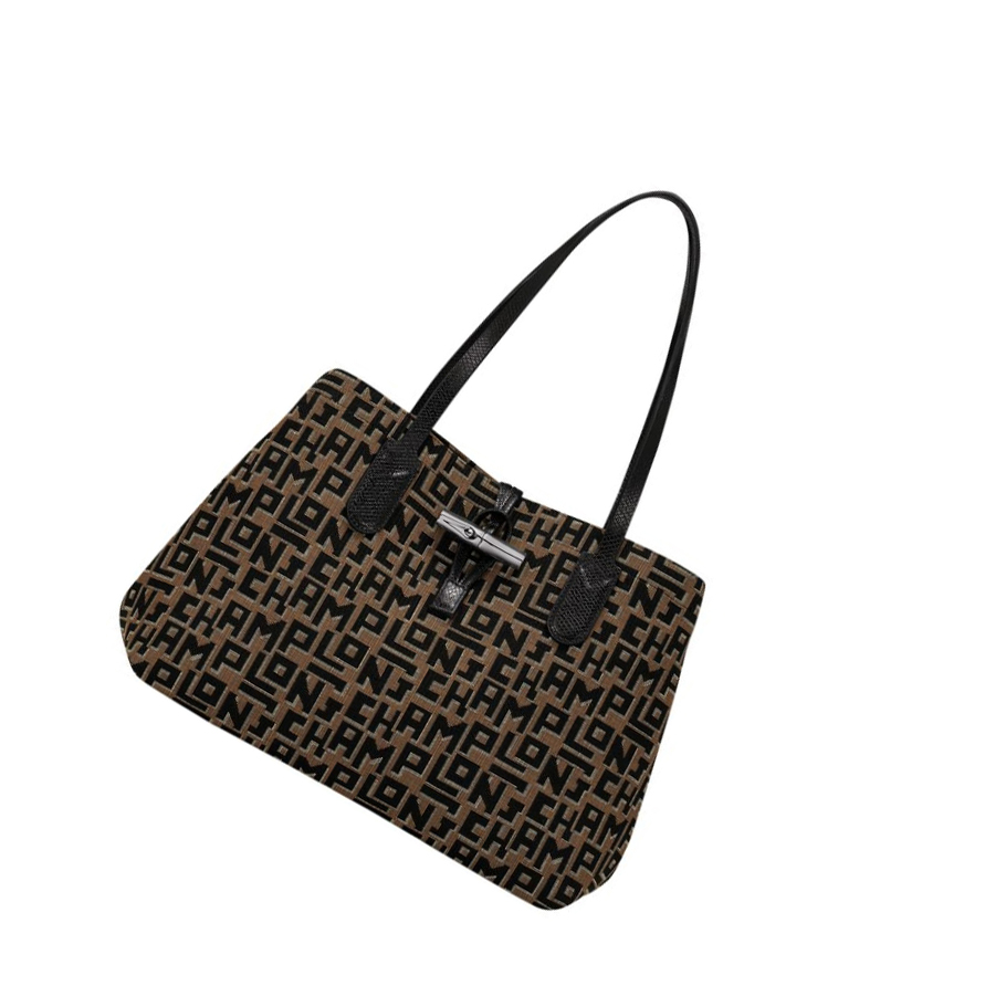 Női Longchamp Roseau Essential Lgp M Válltáskák Barna Fekete | HU-OIH5032