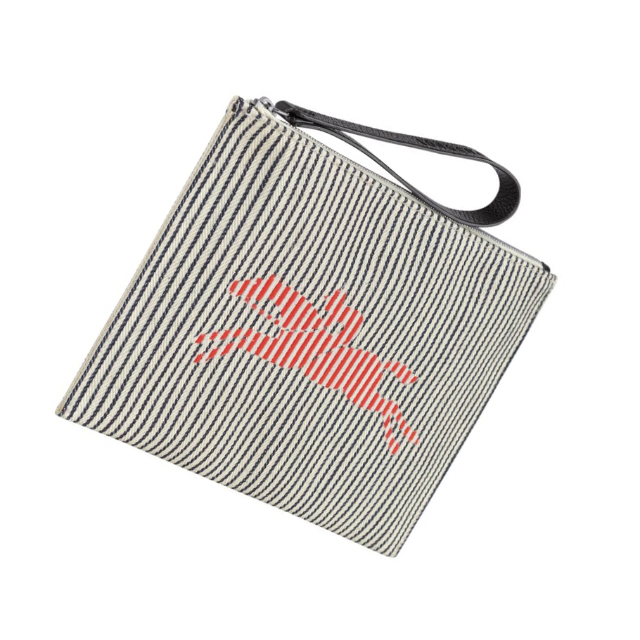Női Longchamp Roseau Essential Rayé Pouches Sötétkék | HU-LRG6052