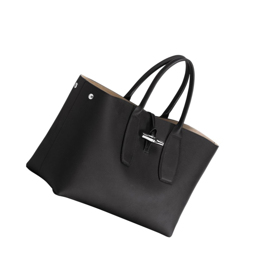 Női Longchamp Roseau L Kézitáska Fekete | HU-HLE6542