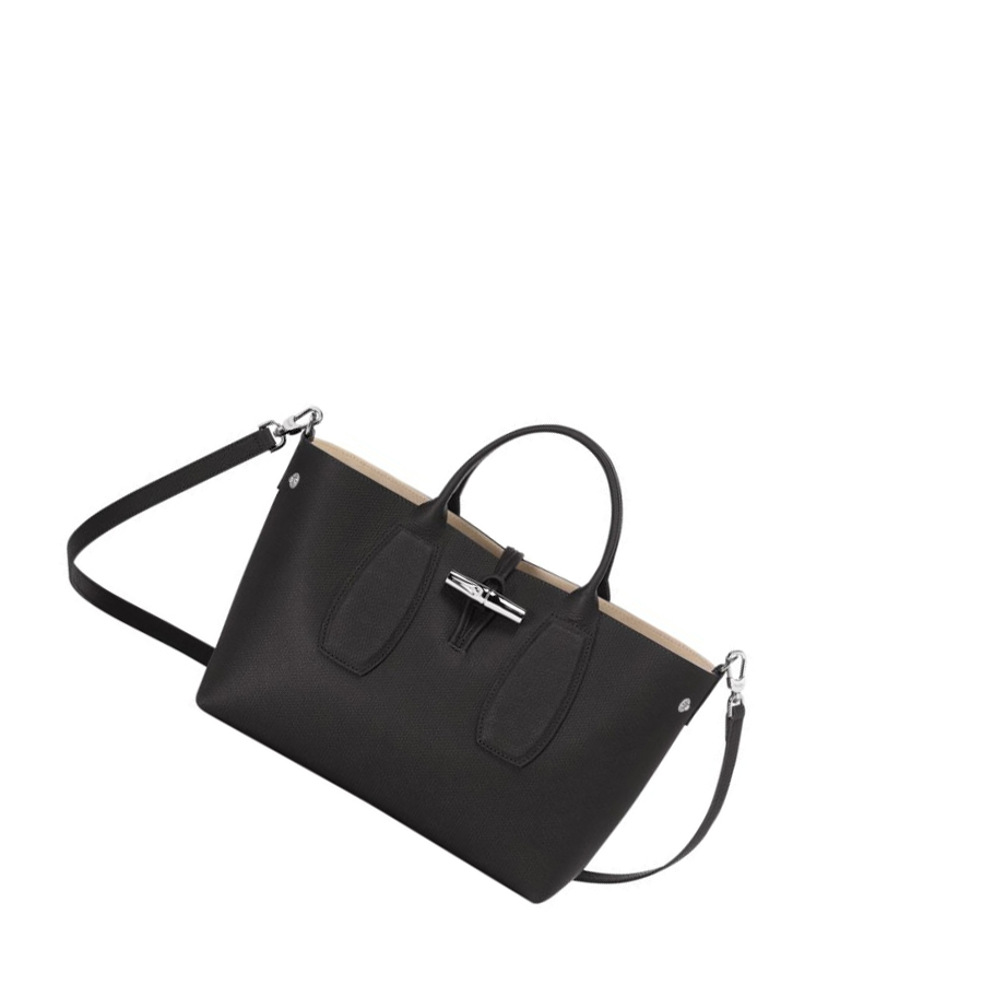 Női Longchamp Roseau M Kézitáska Fekete | HU-QRB9604