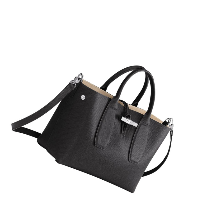 Női Longchamp Roseau M Kézitáska Fekete | HU-QRB9604