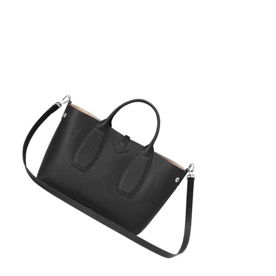 Női Longchamp Roseau M Kézitáska Fekete | HU-QRB9604