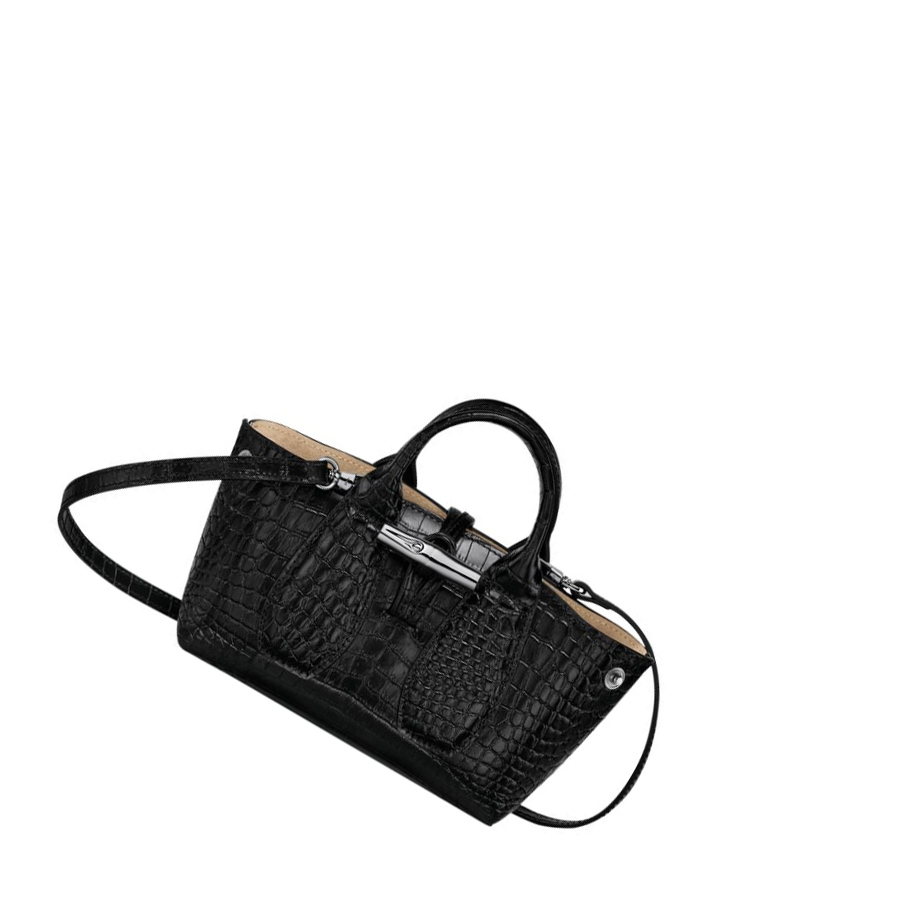 Női Longchamp Roseau XS Kézitáska Fekete | HU-WNJ5874