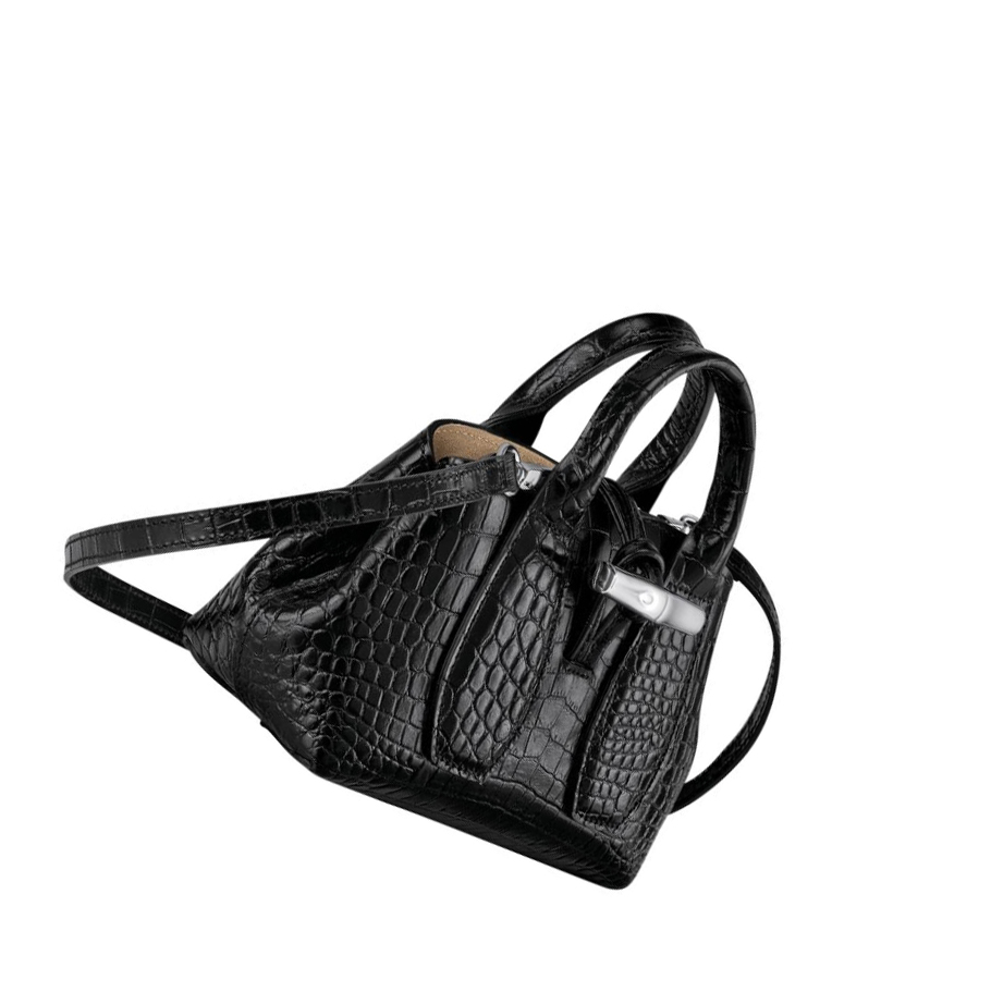 Női Longchamp Roseau XS Kézitáska Fekete | HU-WNJ5874